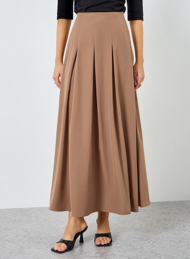 Styli Women Beige Pleated A-Line Maxi Skirt - Image 2